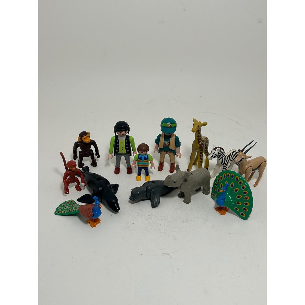 Playmobil Zoo Safari Animal Figures Lot Giraffe‎ Zebra Rhino Peacock 13pc Set